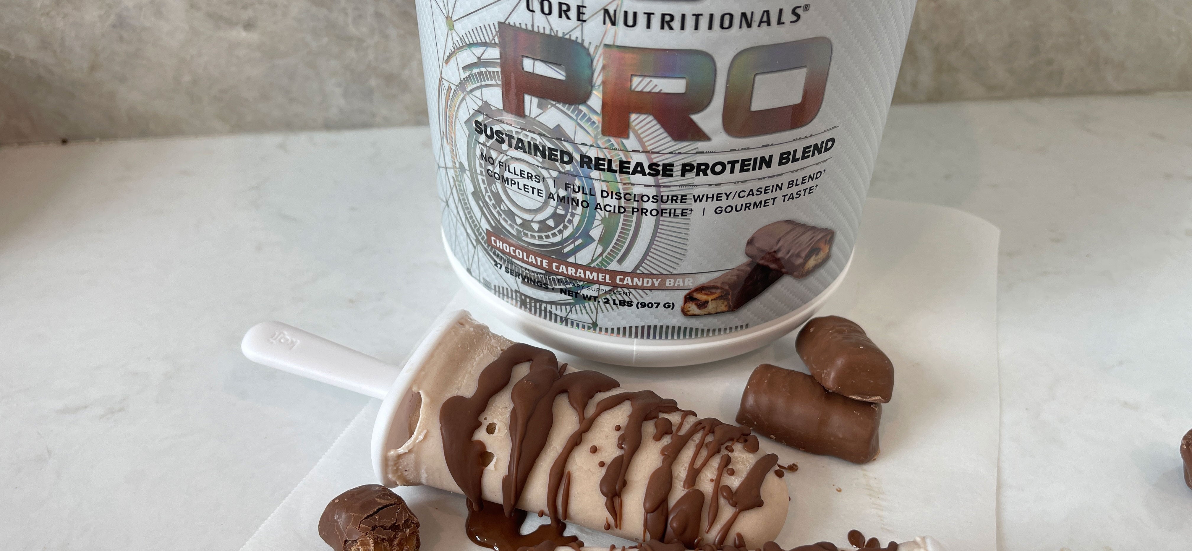 Chocolate Caramel Candy Bar Protein Pops